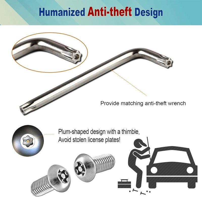 BGGTMO Front License Plate Mounting Kit- Universal License Plate Bracket & Black Aluminum Car Tag Frame for 2 Drill Hole Front Bumper, Adapter Holder with Anti-Theft Screws Bolts Caps Cover Fastener - Image 4
